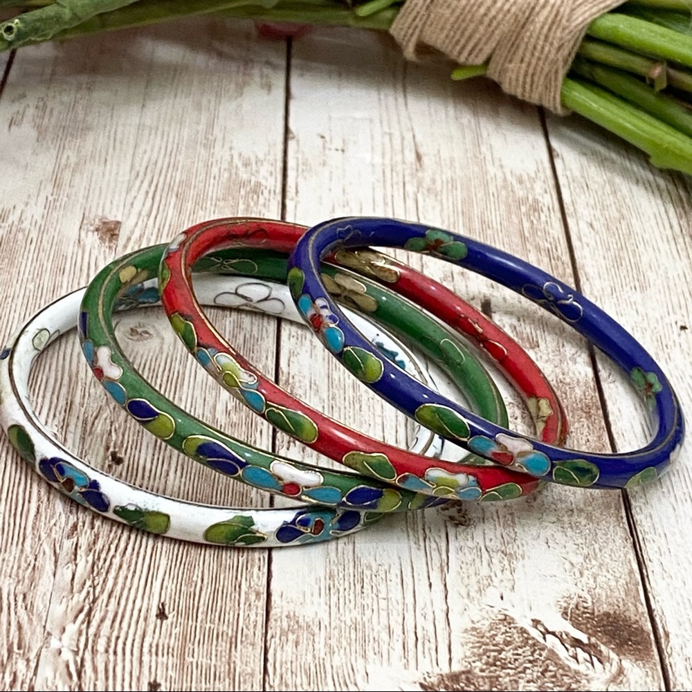 4-Pc Vintage Cloisonne Stackable Bangle Bracelet - image 6